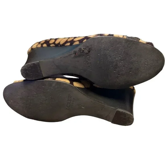 J Crew Collection Animal Print Calf Hair Peep Toe Horsebit Wedge Shoes Womens 8 - Picture 12 of 16